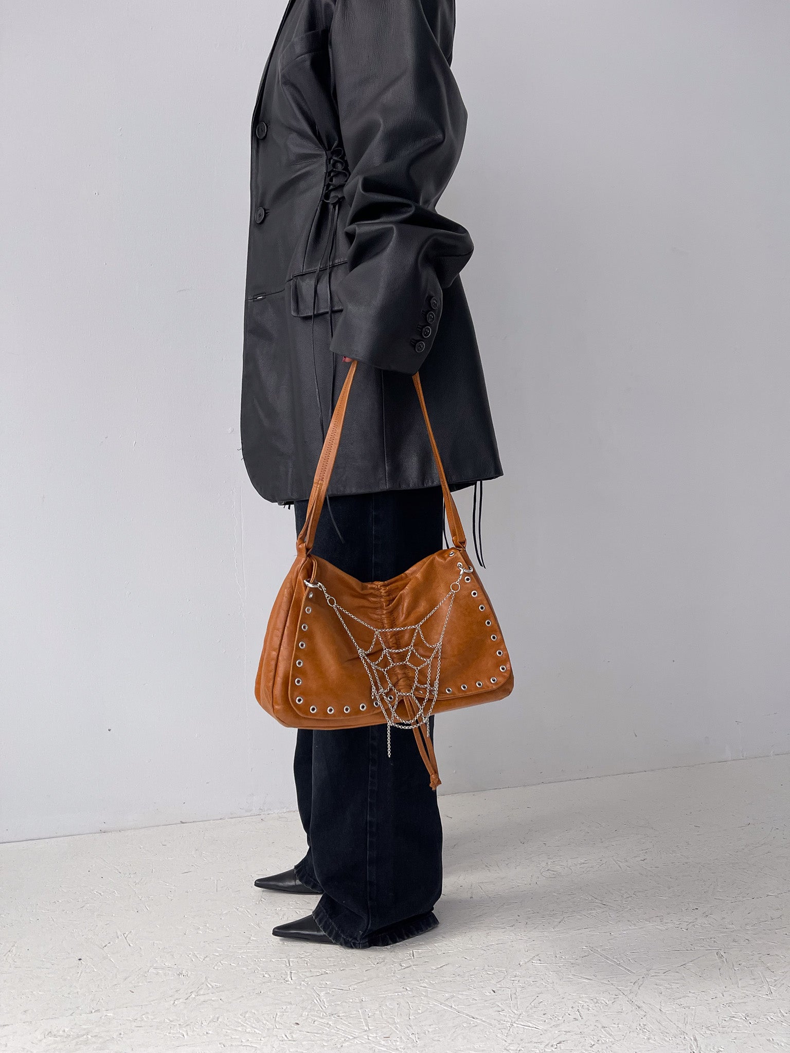 Leather Chain Bag in Orange