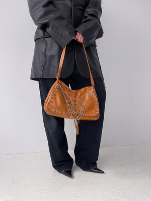 Leather Chain Bag in Orange