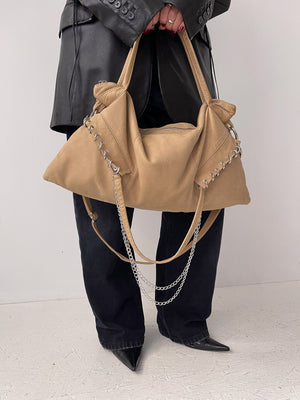 Leather Chain Bag in Beige