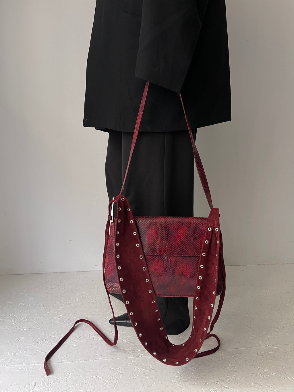 Leather Snakeprint Strap Bag