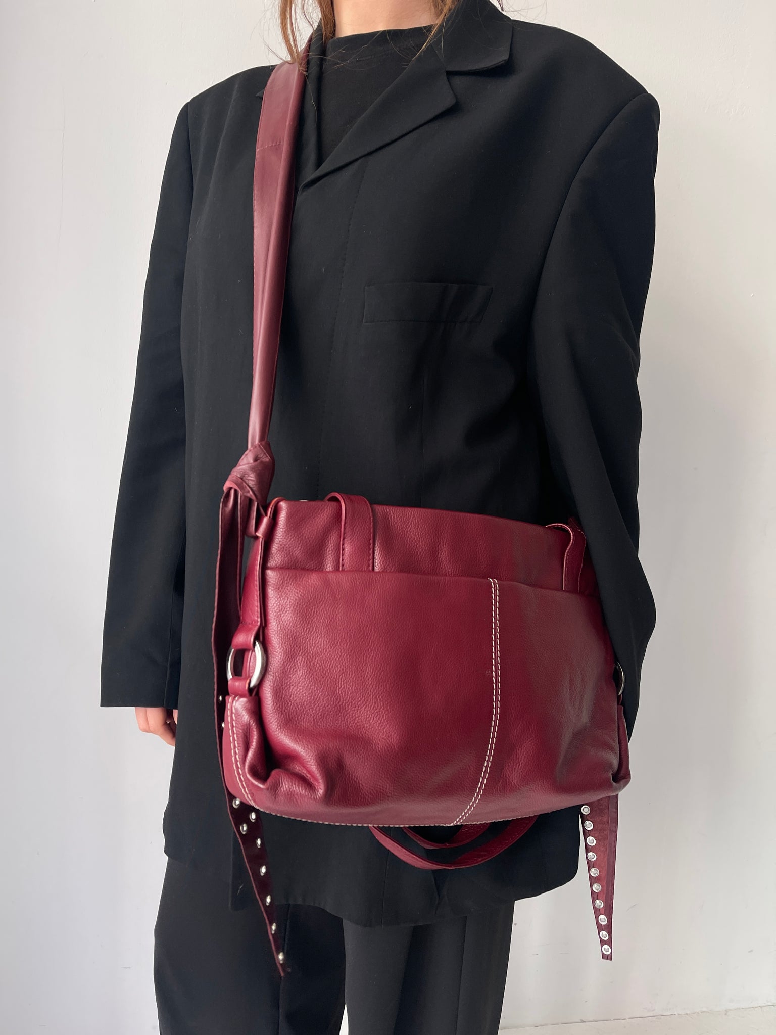 Red Leather Strap Bag
