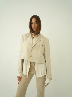 011 Cropped Beige Linen Piercing Blazer