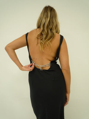 0008 Linen Backless Chain Dress