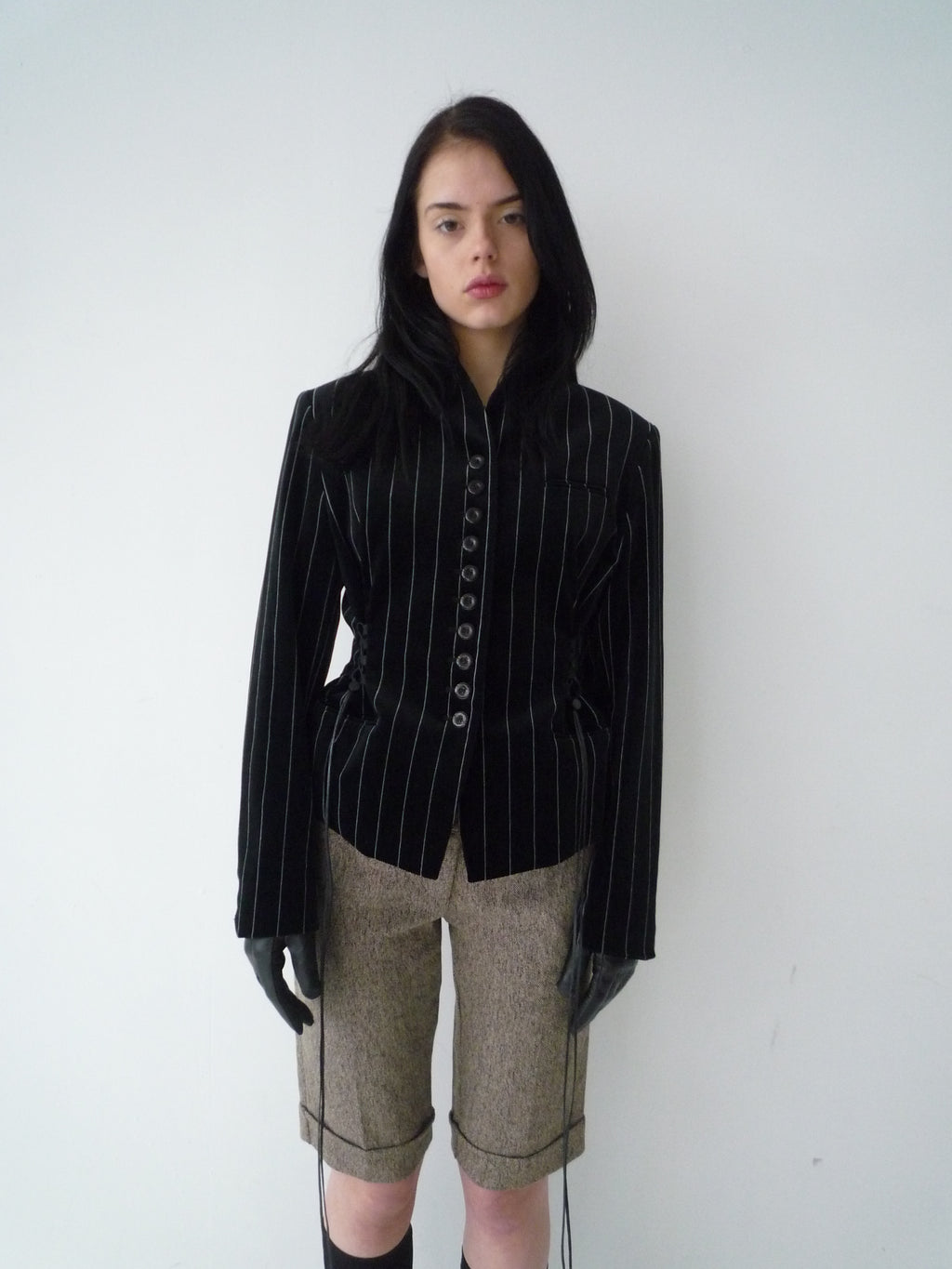 Velvet Pinstripe Jacket in Black