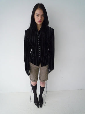 Velvet Pinstripe Jacket in Black