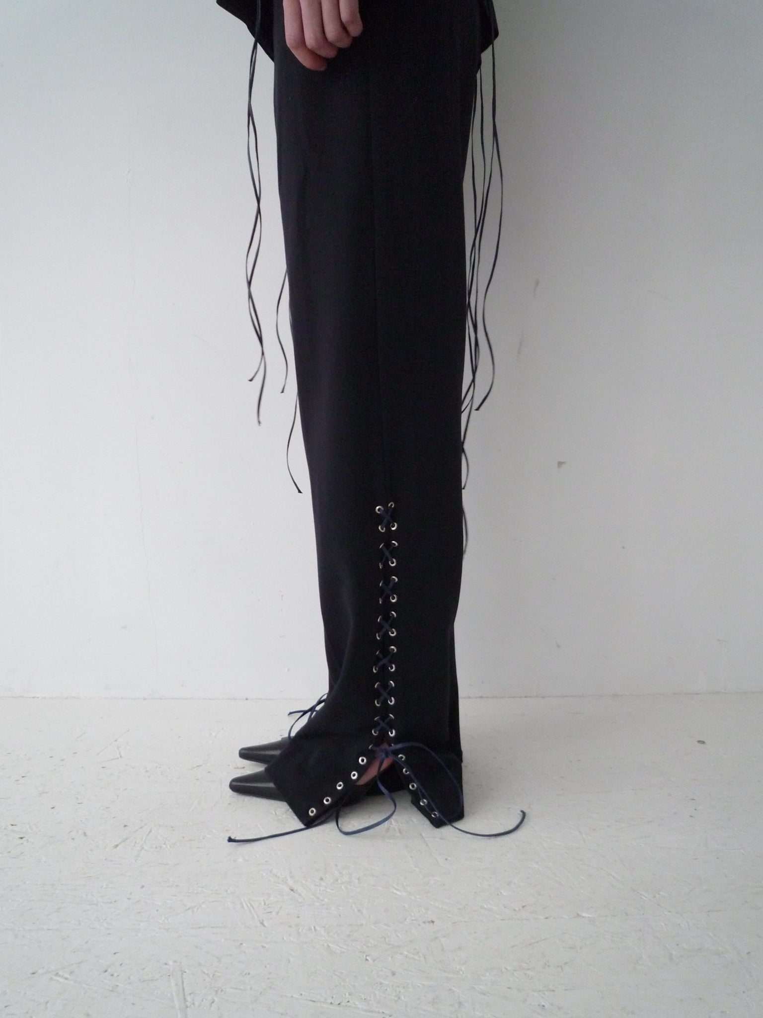 Lace Up Trousers in Dark Blue